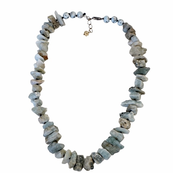Handmade Jewelry - Raw Aquamarine Nugget Necklace Natural Rough Stone Crystal Chunky Statement
